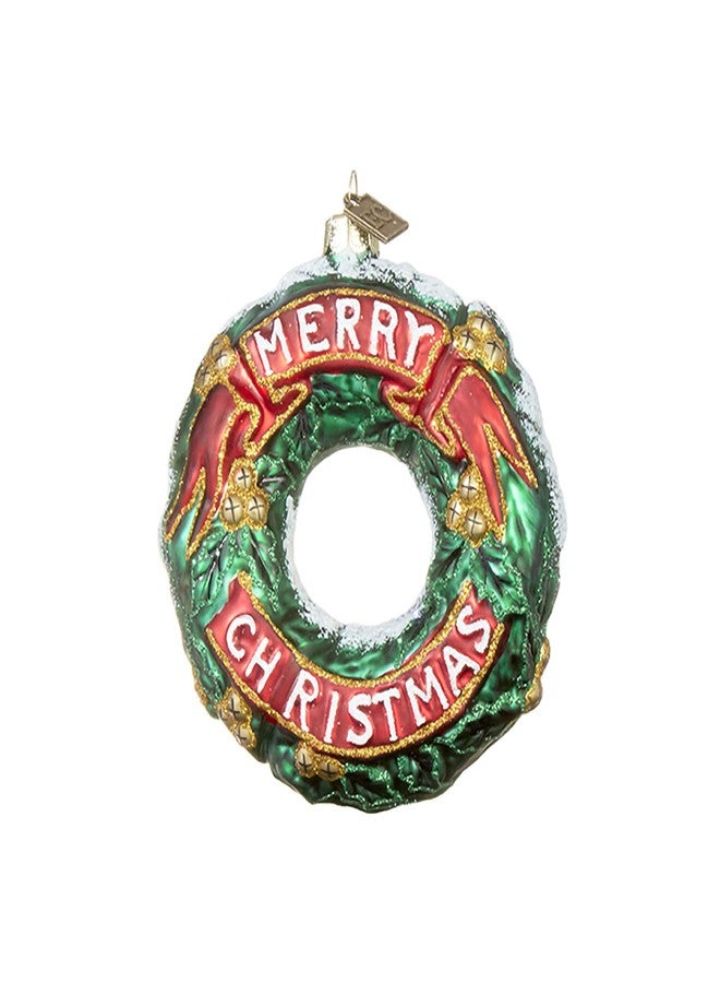 Raz Merry Christmas Red Green Wreath 4 inch Glass Decorative Christmas Ornament - Image 1
